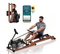 VEVOR Rameur à Eau avec Résistance Silencieuse à 6 Niveaux, Ergomètre Pliable en Bois avec Réservoir d'Eau de 14 L et Écran LCD, Capacité de Charge 158 kg, Compatible avec Application Bluetooth