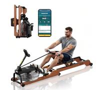 VEVOR Rameur à Eau avec Résistance Silencieuse à 6 Niveaux, Ergomètre Pliable en Bois avec Réservoir d'eau de 14 L et Écran LCD, Capacité de Charge 158 kg, Compatible avec Application Bluetooth