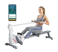VEVOR Rameur Magnétique, Ergomètre avec Résistance Réglable à 16 Niveaux, Pliable, Capacité de Charge de 158 kg, avec Double Rail Coulissant, Compatible avec Application Bluetooth et Écran LCD