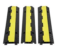 VEVOR Rampe de Protection Câble 3PCS 2 Canaux Passage de Câble au Sol Charge 5443 kg/Axe Caoutchouc PVC Passe Câble Ralentisseur Modulaire Rabattable Ruban Avertissement 15 m pour Intérieur Extérieur
