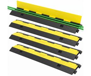 VEVOR Rampe de Protection Cable Lot de 4 à 2 Canaux Passage de Cable au Sol Caoutchouc PVC Passe Cable Ralentisseur Modulaire Capacité Charge 4989 kg pour Maïs on Bureau Terrains de Jeux 101x24,5x5 cm