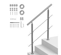 VEVOR Rampe d'Escalier, 100 cm, Main Courante Escalier pour Marches Extérieur Acier Inox, 2 Barres Transversales, Kit d'Installation, Garde Corps Double Colonne pour Personnes Âgées, Porche, Terrasse