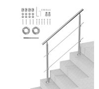 VEVOR Rampe d'Escalier, 120 cm, Main Courante Escalier pour Marches Extérieur Acier Inox, 2 Barres Transversales, Kit d'Installation, Garde Corps Double Colonne pour Personnes Âgées, Porche, Terrasse