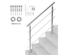 VEVOR Rampe d'Escalier, 120 cm, Main Courante Escalier pour Marches Extérieur Acier Inox, 3 Barres Transversales, Kit d'Installation, Garde Corps Double Colonne pour Personnes Âgées, Porche, Terrasse
