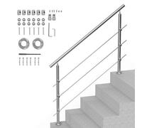 VEVOR Rampe d'Escalier, 150 cm, Main Courante Escalier pour Marches Extérieur Acier Inox, 3 Barres Transversales, Kit d'Installation, Garde Corps Double Colonne pour Personnes Âgées, Porche, Terrasse