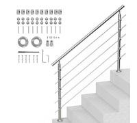 VEVOR Rampe d'Escalier, 150 cm, Main Courante Escalier pour Marches Extérieur Acier Inox, 5 Barres Transversales, Kit d'Installation, Garde Corps Double Colonne pour Personnes Âgées, Porche, Terrasse