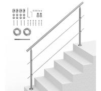 VEVOR Rampe d'Escalier, 180 cm, Main Courante Escalier pour Marches Extérieur Acier Inox, 2 Barres Transversales, Kit d'Installation, Garde Corps Double Colonne pour Personnes Âgées, Porche, Terrasse