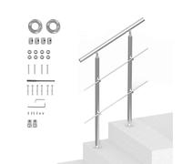 VEVOR Rampe d'Escalier, 80 cm, Main Courante Escalier pour Marches Extérieur Acier Inox, 2 Barres Transversales, Kit d'Installation, Garde Corps Double Colonne pour Personnes Âgées, Porche, Terrasse