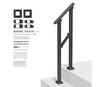 VEVOR Rampe d'Escalier pour 1-2 Marches Extérieures Main Courante Escalier, avec Kit d'Installation, Tube Carré en Acier au Carbone, pour Personnes Âgées, Marches en Béton, Porche, Terrasse, Noir