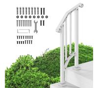 VEVOR Rampe d'Escalier pour 1-2 Marches Extérieures Main Courante Escalier en Acier au Carbone, avec Kit d'Installation, pour Personnes Âgées, Marches en Béton, Porche, Terrasse, Arche Rétro Blanc