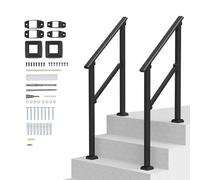 VEVOR Rampe d'Escalier pour 2-3 Marches Extérieures Main Courante Escalier 2PCS avec Kit d'Installation, Tube Carré en Acier au Carbone, pour Personnes Âgées, Marches en Béton, Porche, Terrasse, Noir