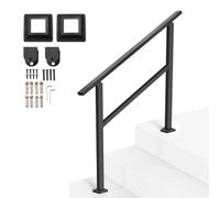VEVOR Rampe d'Escalier pour 2-3 Marches Extérieures, Main Courante Escalier, avec Barre Horizontale, Tube Carré en Acier au Carbone, pour Personnes Âgées, Marches en Béton, Porche, Terrasse, Noir