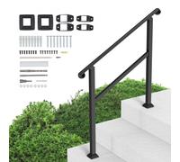 VEVOR Rampe d'Escalier pour 2-3 Marches Extérieures Main Courante Escalier avec Kit d'Installation, 1 Barre Transversale, Garde Corps Intérieur pour Personnes Âgées, Porche, Terrasse, Maison, Noir