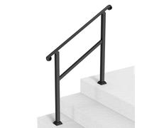 VEVOR Rampe d'Escalier pour 2-3 Marches Extérieures Main Courante Escalier avec Kit d'Installation, 1 Barre Transversale, Garde Corps Intérieur pour Personnes Âgées, Porche, Terrasse, Maison, Noir