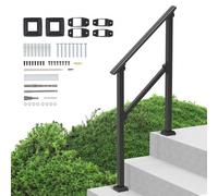 VEVOR Rampe d'Escalier pour 2-3 Marches Extérieures Main Courante Escalier, avec Kit d'Installation, Tube Carré en Acier au Carbone, pour Personnes Âgées, Marches en Béton, Porche, Terrasse, Noir
