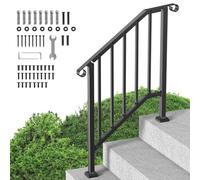 VEVOR Rampe d'Escalier pour 2-3 Marches Extérieures Main Courante Escalier en Acier au Carbone, avec Kit d'Installation, pour Personnes Âgées, Marches en Béton, Porche, Terrasse, Arche Rétro Noir
