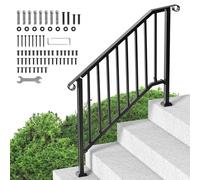 VEVOR Rampe d'escalier pour 3-4 marches extérieures, main courante escalier en acier au carbone, avec kit d'installation, pour personnes âgées, marches en béton, porche, terrasse, arche rétro noire