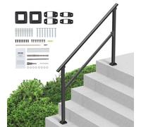 VEVOR Rampe d'Escalier pour 4-5 Marches Extérieures Main Courante Escalier, avec Kit d'Installation, Tube Carré en Acier au Carbone, pour Personnes Âgées, Marches en Béton, Porche, Terrasse, Noir