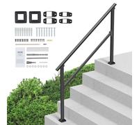 VEVOR Rampe d'Escalier pour 4-5 Marches Extérieures Main Courante Escalier, avec Kit d'Installation, Tube Carré en Acier au Carbone, pour Personnes Âgées, Marches en Béton, Porche, Terrasse, Noir