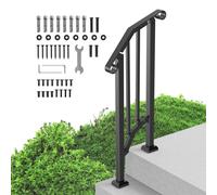 VEVOR Rampe d'Escalier pour 1-2 Marches Extérieures Main Courante Escalier en Acier au Carbone, avec Kit d'Installation, pour Personnes Âgées, Marches en Béton, Porche, Terrasse, Arche Rétro Noir