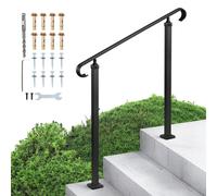 VEVOR Rampe d'Escalier pour 2-3 Marches Extérieures, Main Courante Escalier, en Acier au Carbone, avec Kit d'Installation, Rampe Extérieure pour Marches en Béton ou Bois, Porche, Terrasse, Noir Mat