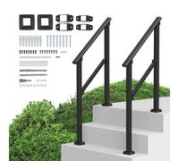 VEVOR Rampe d'escalier Main courante 2–3 marches extérieures Tube carré acier au carbone 2 pcs Noir