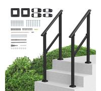 VEVOR Rampe d'escalier Main courante 2–3 marches extérieures Tube carré acier au carbone 2 pcs Noir