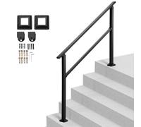 VEVOR Rampe d'Escalier pour 4-5 Marches Extérieures, Main Courante Escalier, avec Barre Horizontale, Tube Carré en Acier au Carbone, pour Personnes Âgées, Marches en Béton, Porche, Terrasse, Noir