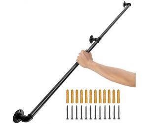 VEVOR Rampe Escalier Murale 1,8 m Main Courante Acier Carbone Garde-Corps Métal Capacité Charge 200 kg/Tube Rambarde en 2 Tubes 32 mm 3 Supports Muraux pour Enfants Personnes Âgées Intérieur Extérieur