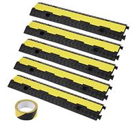 VEVOR Rampe Protection Câble 2 Canaux 5PCS Passage Câble Sol Caoutchouc Capacité 5443 kg/Axe Passe Câble Ralentisseur Modulaire Couvercle Rabattable Ruban Avertissement 15 m pour Intérieur Extérieur