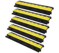 VEVOR Rampe Protection Câble à 2 Canaux 5PCS Passage de Câble au Sol TPU 91,8x25x4,3 cm Passe Câble Ralentisseur Charge 10000 kg avec Couvercle Supérieur Rabattable pour Routes, Parkings, Noir/Jaune