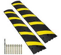 VEVOR Rampe Protection Câble Lot de 2 à 2 Canaux Passage de Câble au Sol Caoutchouc Passe Câble Ralentisseur Charge 10000 kg 8 Vis d'Expansion 1 Foret pour Routes Parkings, 183x30x4,5 cm, Noir/Jaune