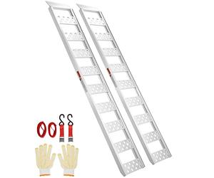 VEVOR Rampes de Chargement en Alu, 0,6 t, Rampe d’Accès avec Bandes de Roulement et Sangles de Charge, Rail de Chargement pour Moto, VTT, Camion, Tondeuse à Gazon, Tracteur, 198 x 30,5 cm, 2PCs