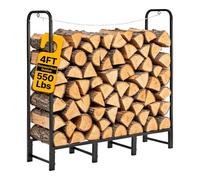 VEVOR Range-bûches Extérieur 122x32x118,5 cm Porte-bûches en Métal Noir | Pour Cheminée, Terrasse, Cour, Charge 250 kg, Structure Acier Carbone, Support à Bois de Chauffage Robuste avec Accessoires