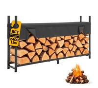 VEVOR Range-bûches Extérieur avec Housse 244 cm Porte-bûches Métal Noir pour Cheminée, Terrasse, Cour, Charge 1100 kg, Tubes Acier Carbone, Support à Bois de Chauffage Robuste avec Accessoires