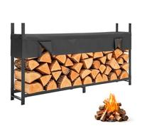 VEVOR Range-bûches Extérieur avec Housse 244 cm Porte-bûches Métal Noir | Pour Cheminée, Terrasse, Cour, Charge 1100 kg, Tubes Acier Carbone, Support à Bois de Chauffage Robuste avec Accessoires