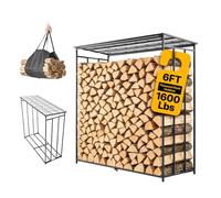 VEVOR Range-bûches Extérieur avec Toit PVC 185,5 cm Porte-bûches Métal Noir | Pour Cheminée, Terrasse, Cour, Charge 730 kg, Tubes Acier Carbone, Support à Bois de Chauffage Robuste avec Sac Transport