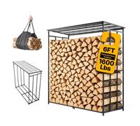 VEVOR Range-bûches Extérieur avec Toit PVC 185,5 cm Porte-bûches Métal Noir pour Cheminée, Terrasse, Cour, Charge 730 kg, Tubes Acier Carbone, Support à Bois de Chauffage Robuste avec Sac Transport