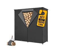 VEVOR Range-bûches Extérieur Toit PVC & Housse 185,5 cm Porte-bûches Noir | Pour Cheminée, Terrasse, Cour, Charge 730 kg, Structure Acier Carbone, Support à Bois de Chauffage Métal avec Accessoires