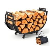 VEVOR Range-bûches Intérieur 80,5x28,5x53 cm Porte-bûches Mobile Métal Noir | Pour Cheminée, Terrasse, Charge 80 kg, Structure Acier Carbone, Support à Bois Chauffage 4 Roulettes Pivotantes avec Freins
