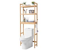 VEVOR Étagère WC, Meuble de Rangement au-Dessus des Toilettes Réglable à 3 Niveaux, Étagère de Salle de Bain Autoportante, avec 3 Crochets, Organisateur Convient à la Plupart des Toilettes, Buanderie