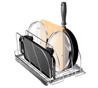VEVOR Rangement Couvercle Casserole Extensible, Organiseur de Poêle pour Placard 26,2 cm de Large, Porte-Casseroles avec 3 Séparateurs Réglables, Range Casserole Ustensiles de Cuisine, Restaurant