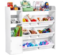 VEVOR Meuble de rangement jouets enfant à 4 niveaux avec bibliothèque et 8 bacs