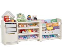 VEVOR Meuble de Rangement Jouets Enfant à 4 Niveaux avec bibliothèque, étagère d'organisateur de Jouets avec 10 bacs en Plastique Amovibles, pour Salle de Jeux, Salle de Classe, crèche, Gris et Beige