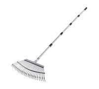 VEVOR Râteau à Feuilles, 25 Dents Métalliques, Râteau de Jardin, avec Tête Large 46,5 cm, Manche Long Réglable 92,5-185 cm, Tube Acier Inoxydable, Outil Ramasse Feuilles pour Jardinage, Pelouse, Cour