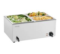VEVOR Réchauffeur alimentaire commercial à 3 poêles, table à vapeur électrique de 24 QT, comptoir professionnel de 1200 W, en acier inoxydable avec contrôle de la température de 30 à 85 °C, pour