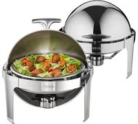 VEVOR Réchauffeur de repas en 2 parties Récipient chauffant Set Chafing-Dish Couvercle à roulettes 5,5 L x 2, Rond Récipient chauffant en acier inoxydable Set Buffet y compris support de carburant & p