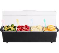 VEVOR Récipient à épices réfrigéré Récipient à ingrédients à 4 compartiments (800 ml x 4) Présentoir avec couvercle Station à pizza Station à garniture Boîte à fruits Servir des tacos Salade Fruits