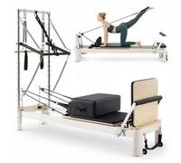 VEVOR Reformer Pilates avec Tour 2,4 m, Machine de Pilates Charge 181 kg, pour Studio Yoga Gym Domicile, Résistance Personnalisable, Réformateur en Alliage d'Aluminium, Avec Planche de Saut et Boîte