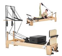 VEVOR Reformer Pilates avec Tour 2,4 m, Machine de Pilates en Érable, Pour Studio Gym Domicile, Résistance Réglable, Réformateur Charge 181 kg, Ressorts en Corde à Piano, Planche de Saut et Boîte